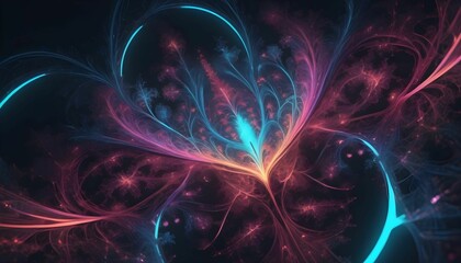  Abstract neon fractal wallpaper with space created with generative ai.
