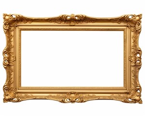 Baroque Gold Picture Frame Isolated on Transparent Background. Vintage Empty Picture Frame Decoration for Antique Style Wall Art