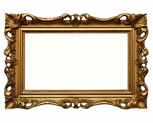 Baroque Gold Picture Frame. Isolated PNG Decorative Frame with Vintage Antique Style for Picture or Artwork