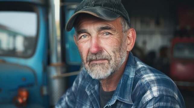 Portrait of confident truck repair shop owner looking at camera