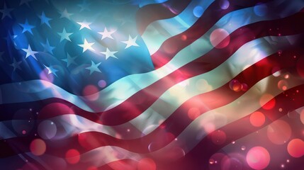 American flag with sparkling light particles effect. Independence Day and patriotic celebration concept for design and print