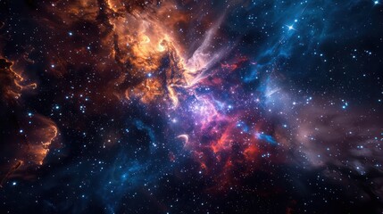 Dramatic cosmic nebula with star clusters and space dust. Celestial galaxy illustration for poster and wallpaper design