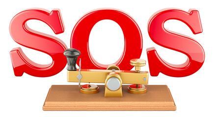 Telegraph, morse code telegraphy device. SOS message, concept. 3D rendering isolated on transparent background © alexlmx