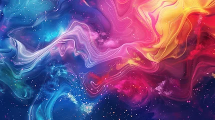 Foto op Canvas Psychedelic abstract liquid swirls with cosmic star elements in pink and blue hues © ANStudio