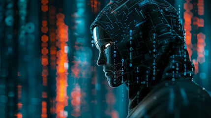 Portrait of anonymous robotic hacker