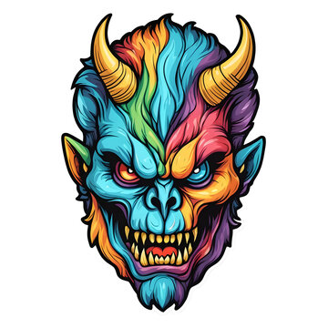 devil demon beast head design. for sticker, mask, etc. colorful concept