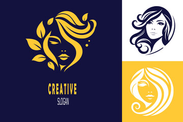 Beautiful woman face logo. Abstract concept of feminine beauty salon logo with woman's face.