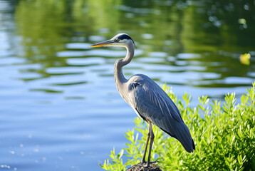 Great Heron Ardea cinerea in river, World Wildlife Day, March 