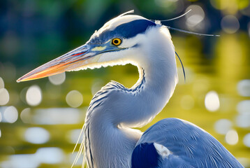Great Heron Ardea cinerea in river, World Wildlife Day, March  - obrazy, fototapety, plakaty