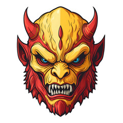 devil demon beast head design. for sticker, mask, etc. colorful concept