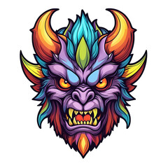 devil demon beast head design. for sticker, mask, etc. colorful concept