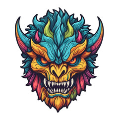 devil demon beast head design. for sticker, mask, etc. colorful concept