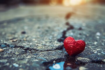 Fototapeta premium A broken heart with cracks valentine background.