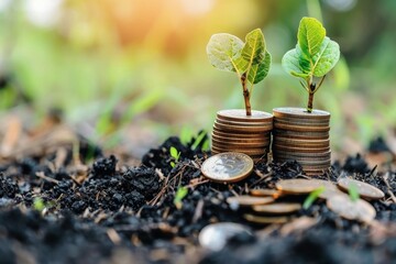 The concept of making big money with coins and seedlings.