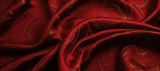 waves of red cloth with floral motif 10 - obrazy, fototapety, plakaty