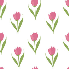Cute Doodle Pink Purple Yellow Tulip Flower Element with Leaves Floral Ditsy Leaf Abstract