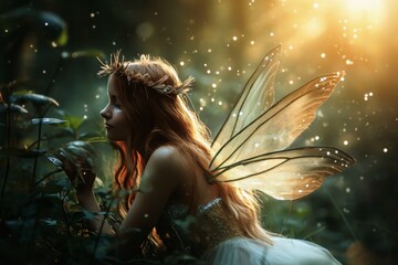 A fairy in a mysterious forest.