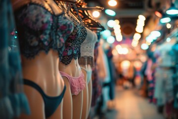 Fototapeta na wymiar People in the blurred background of a lingerie store.