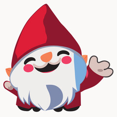 cute gnome, big grin face, pointing finger, white background, vector illustration kawaii