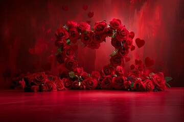 Floating Heart of Roses in Misty Red Ambiance