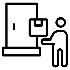 Delivery icon. Receiving parcel from delivery man. Cardboard box. Vector icon isolated on white background.