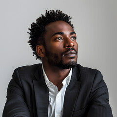 Obraz premium Stylish African American Business Executive Looking Up with Poeticcore Style