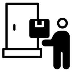 Obraz premium Delivery icon. Receiving parcel from delivery man. Cardboard box. Vector icon isolated on white background.