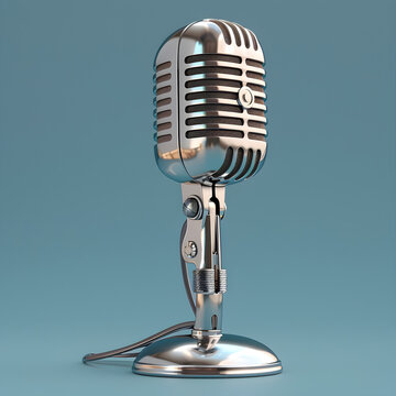 Vintage Microphone on Blue Background - Recording Equipment
