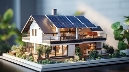 Obraz premium Smart home with solar panels, futuristic concept, blurred background with copy space