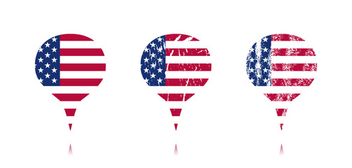 Retro vintage style american flag set with gps pin point, map marker vector illustration. Usa freedom flag to use in 4th july independence day, memorial day projects. 
