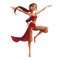 Obraz premium dancing girl in red, dancer - vector cartoon illustration isolated on white background 3d render Generative AI