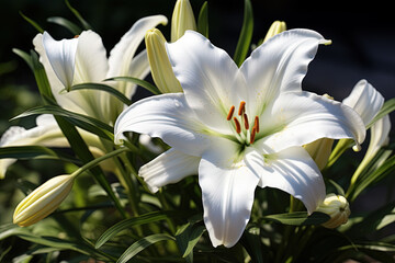 White lily flower at daytime in the summer garden