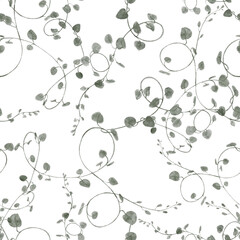 Seamless pattern with watercolor hand draw sage, green leaves, branch, isolated on transparent background, PNG files