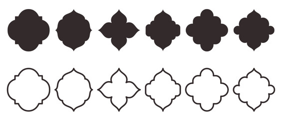 Islam traditional windows shape collection. Set of silhouette and outline Mosque Muslim frame.