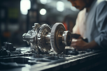 Fototapeta na wymiar Abstract gear wheel mechanism background, machine and engineering tool equipment technology