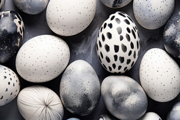 eggs are unusually colored black and white.  Happy Easter concept.