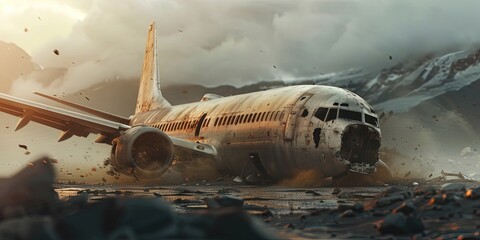 Commercial airliner crashes to create a plane wreck - obrazy, fototapety, plakaty
