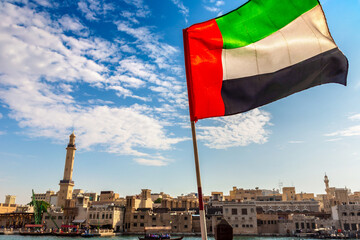 UAE flag against  bay Creek, Dubai - 749643337