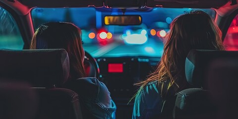 Couple on a date at a drive in movie theater - obrazy, fototapety, plakaty