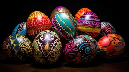 Fototapeta na wymiar A beautiful arrangement of intricately decorated Easter eggs.