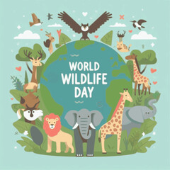 Obraz na płótnie Canvas world wildlife day flat vector illustration