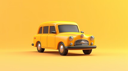 A cute yellow cartoon car on a yellow background. The car is a simple design with a round body and...
