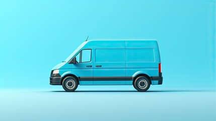 Fototapeta premium Blue van isolated on blue background. 3D rendering.