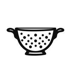 kitchen utensils colander strainer cullender black and white vector illustration isolated transparent background logo, cut out or cutout t-shirt print design - obrazy, fototapety, plakaty