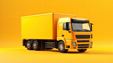 Fototapeta na wymiar This is a 3D rendering of a yellow delivery truck. The truck has a box-shaped body with the word 
