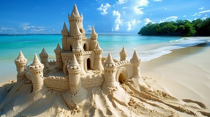 Majestic Sandcastle on a Sunny Beach Day