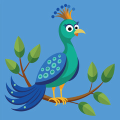 Happy Peacock on the branch vector illustration
