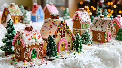 Colorful Decorated mini ginger bread house village