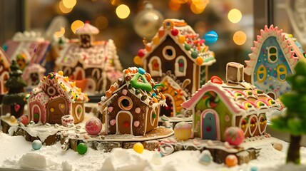 Colorful Decorated mini ginger bread house village