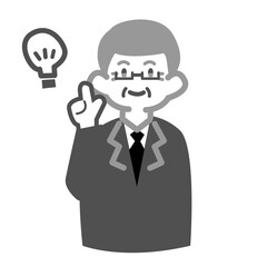 ポイントを指すシニア男性会社員